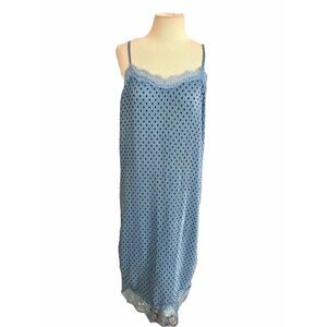 Free People‎ Night Gown  Blue Size 10 Spaghetti Strap Lace Polkadot TradWife